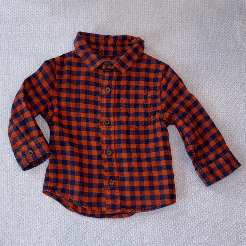 Cat & Jack Orange and Navy Plaid Button-Down Shirt